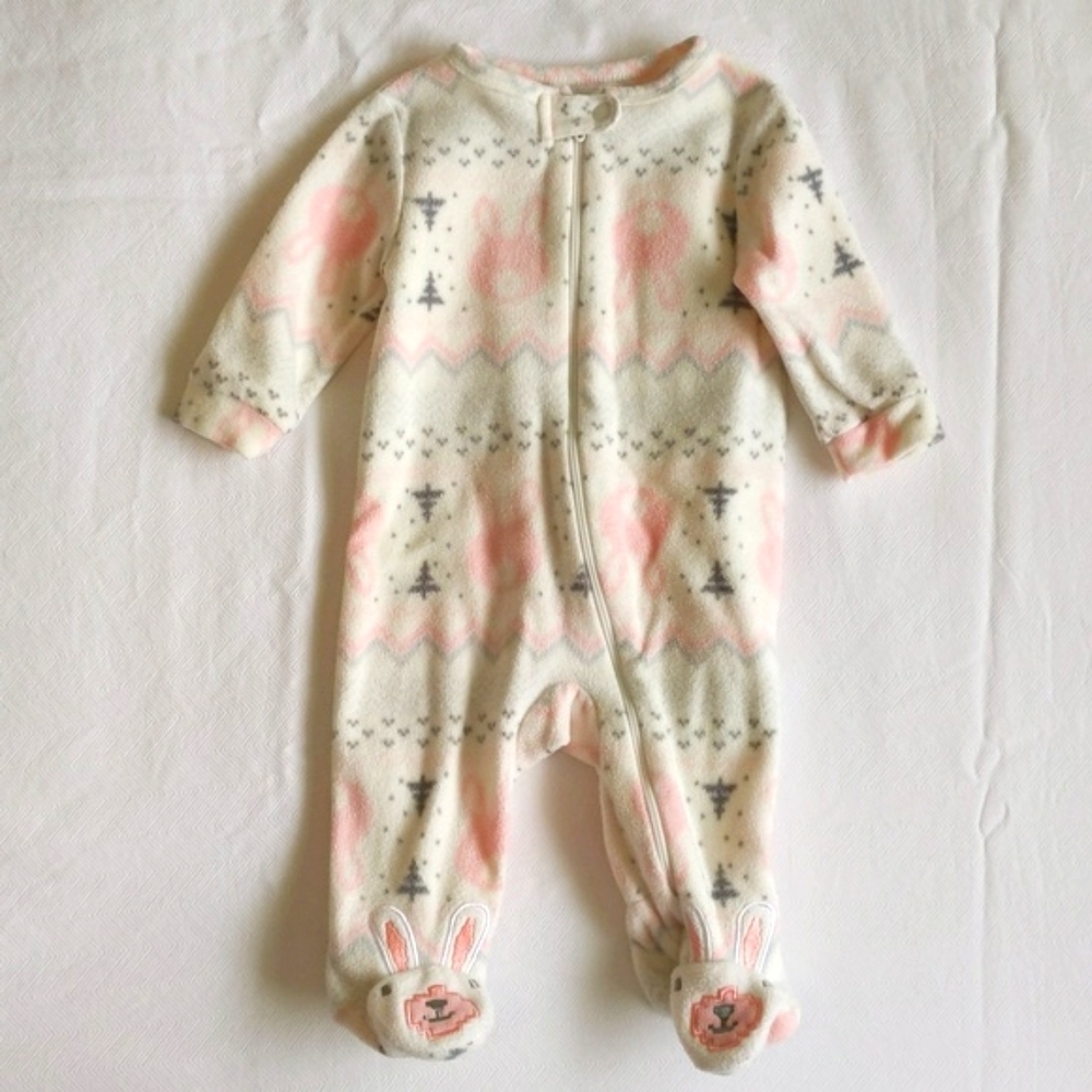 joe fresh winter bunny fleece zipper footie sleeper pajamas 0-3 months baby girl